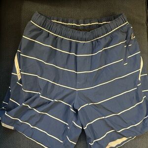 lululemon athletica Blue and White Striped Athletic Shorts | Size Large